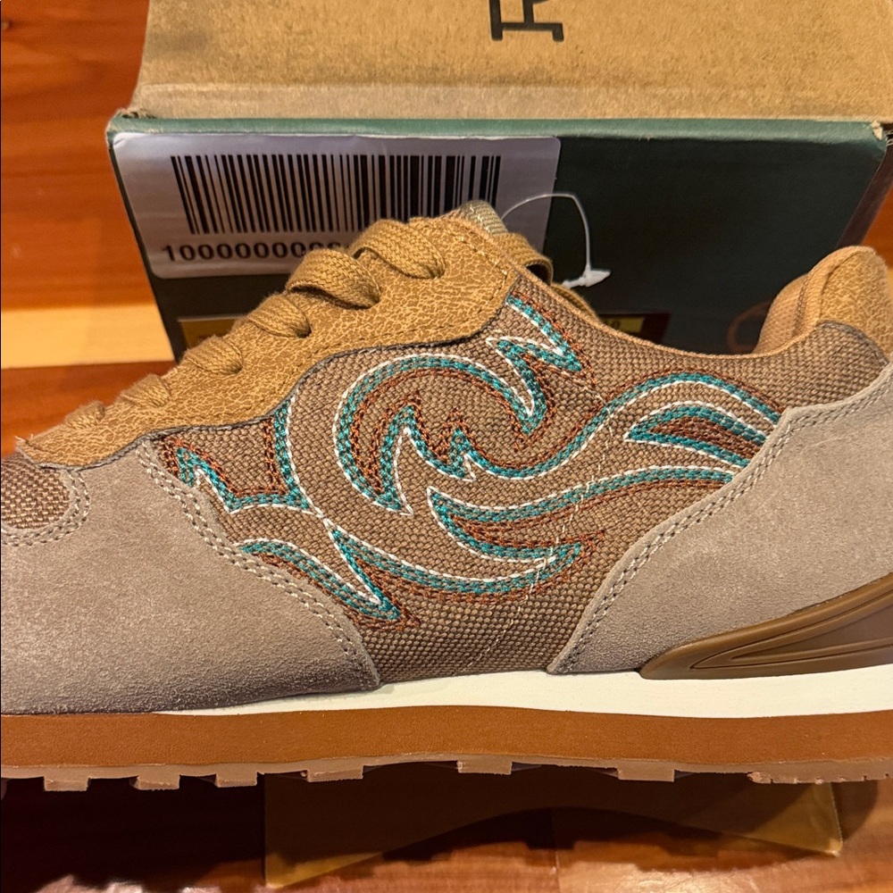 Roper Tan Athletic Shoes with Blue Design - Picture 3 of 3